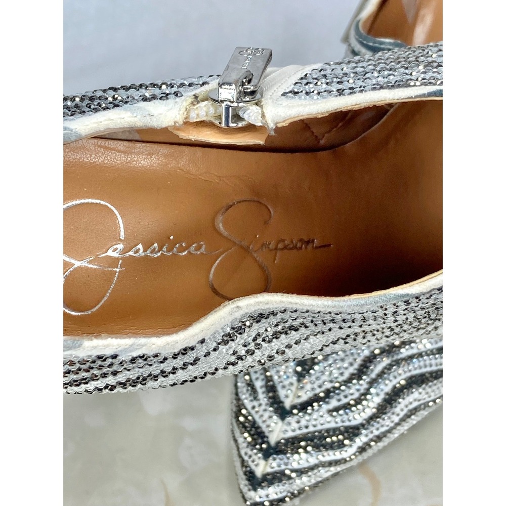 Jessica Simpson Rhinestone Ankle Booties Women 6 Silver Black Zebra Luela2 Shoes - Picture 14 of 14